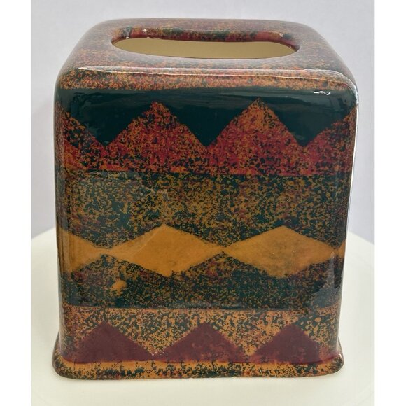 Vintage Southwestern Aztec Western Rustic Tissue Holder Ceramic Box Cover USA - Picture 3 of 13